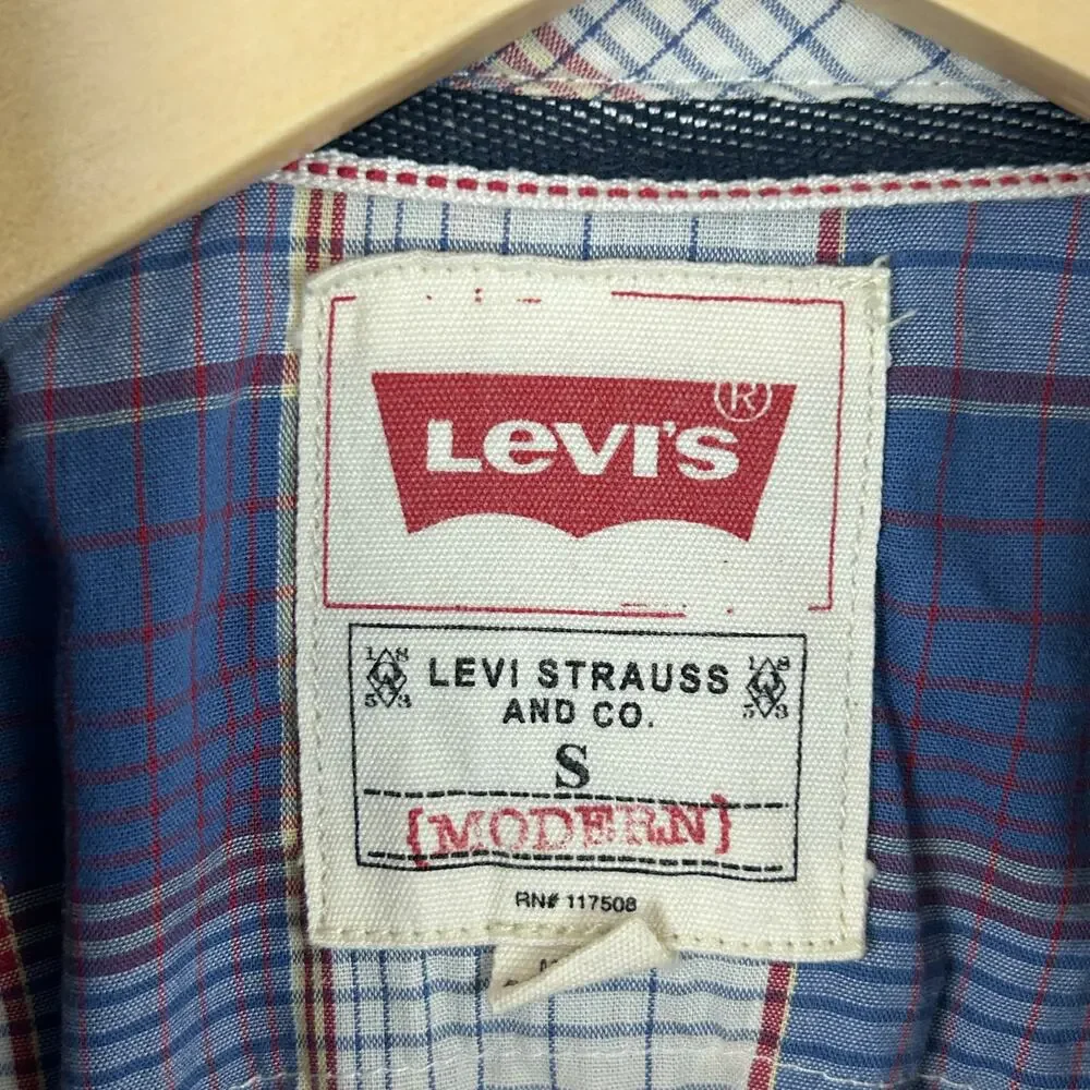 Levi's Plaid Pearl Snap Short Sleeve Button Up Shirt Blue/Red Men's Size S